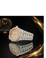 Montre mécanique pour homme I&U Luxury Premium bicolore avec boîtier et bracelet en moissanite, date automatique, non étanche