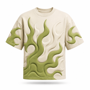 เสื้อยืดโอเวอร์ไซส์ลายเปลวไฟสำหรับผู้ชาย ผ้าฝ้าย 100% ล้างสีแบบแอซิด สตรีทแวร์ คอกลม แขนสั้น สวมใส่สบายๆ - Product Image 2