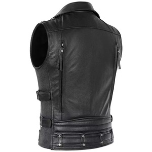 Gilets en cuir pour hommes, sans manches, style motard, gaufrés, couleur unie, pour l'automne - Product Image 3