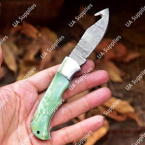 Cuchillo de Bolsillo Plegable de Acero Damasco y Madera Pakka, Punta Biselada, para Caza, Supervivencia, Aire Libre, OEM, ODM, OBM, DIY - Product Image 3