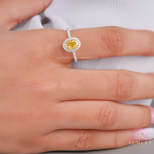 Glamorous <b>Two</b> Tone Lab Grown Oval Diamond Engagement <b>Ring</b> With IGI Certified Diamond Sparkling Halo And Delicate Pave Shank <b>Ring</b> - Product Image 5