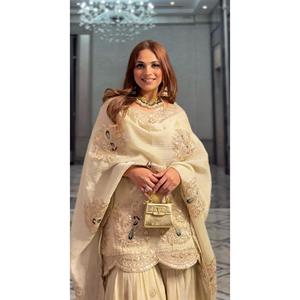 Conjunto de Dupatta y parte superior de lujo para mujer con codificación de bordado Dori-Sequence Work - Product Image 3