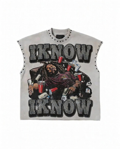 T-shirts décontractés pour hommes en toile délavée style vintage avec imprimé dessin animé, en polyester/coton, épaules tombantes, col rond personnalisé, manches courtes - Product Image 1