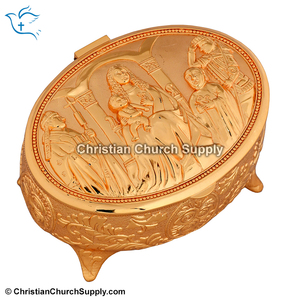 Holy Family Oval <b>Box</b> | Decorative Brass Religious <b>Keepsake</b> <b>Box</b> – Export Corporation - Product Image 4
