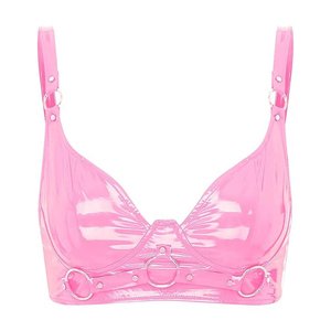 One Shoulder Crop Sports <b>Bra</b> Women's Black Pu Leather Front Custom Logo Street Dance High Support Quick Dry Wholesale <b>Bra</b> - Product Image 4