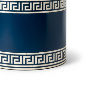 Table d'appoint ronde de luxe en métal industriel avec incrustation de os, motif clé grecque fait main, tabouret d'appoint pour salon et appartement - Product Image 4