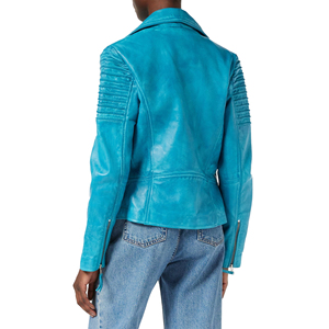 Veste en cuir de vache véritable pour femmes, style motard, coupe ajustée, fermeture éclair, noir, prix d'usine personnalisé, vente en gros - Product Image 3
