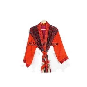 Kimono de Seda Tejido a Mano para Mujer, Elegante y Lujoso, Cuello en V, Cierre con Cordón, Diseño de Parches con Logotipo Frontal, Manga Larga, Verano - Product Image 4