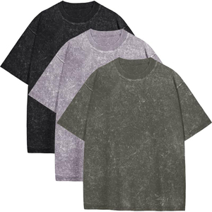 เสื้อยืดคอตตอนวินเทจฟอกสีแบบขายส่ง 250 กรัม ทรงโอเวอร์ไซส์ ทรงบ็อกซี่ คอกลม สีพื้น ผ้าเจอร์ซีย์ สวมใส่สบายสำหรับผู้ชาย - Product Image 1