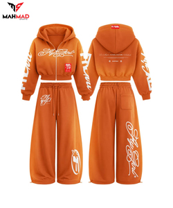 Ensemble de survêtement molletonné pour femme, taille mi-haute, coupe ample, pantalon large, deux pièces, collection automne-hiver - Product Image 3