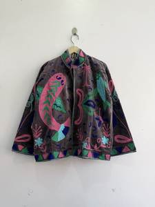 Premium Hand Embroidered 100% Cotton <b>Velvet</b> Mandarin Collar Eco-Friendly <b>Quilted</b> Jacket Floral Pattern Autumn Women's Outerwear - Product Image 1