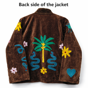 Veste bomber en velours brodée à la main pour femmes, col montant, motif floral, manteau de créateur - Product Image 2