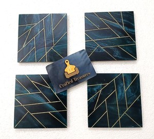 Ensemble de sous-verres en résine de bois à prix d'usine avec design en fil de laiton incrusté, diamètre de 4 pouces, résistant à la chaleur, antidérapant - Product Image 1