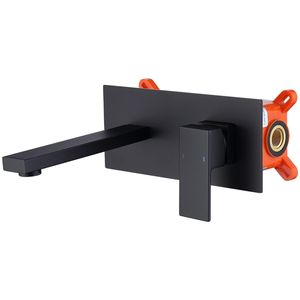 Rubinetto a Muro Monocomando Nero Opaco a 2 Fori in Ottone per Lavabo o Vasca da Bagno - Product Image 1