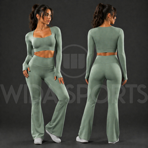 Conjunto de Yoga Personalizado para Mujer, Pantalones Acampanados, Leggings con Cintura Elástica, Top de Manga Larga, Elástico, Transpirable, de Secado Rápido, para Gimnasio y Entrenamiento - Product Image 2