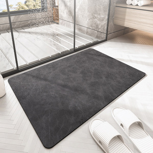 Tapis de bain rectangulaire bleu en microfibre avec dos en caoutchouc antidérapant, couleur unie pour sol de salle de bain, design minimaliste - Product Image 6