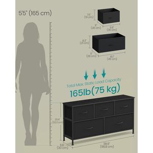 ตู้เก็บของเหล็ก 5 ลิ้นชัก ทำจาก MDF สำหรับตู้เสื้อผ้า ทางเข้าบ้าน สีดำหมึก สีดำอีโบนี - Product Image 2