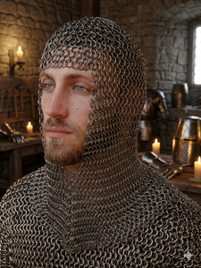 Coif médiéval léger en maille d'aluminium noire traditionnelle pour costume de reconstitution historique Renaissance - Product Image 4