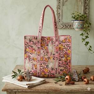 Sac fourre-tout matelassé floral en coton, sac à bandoulière rembourré grande capacité pour femme, sac de shopping fait main - Product Image 3