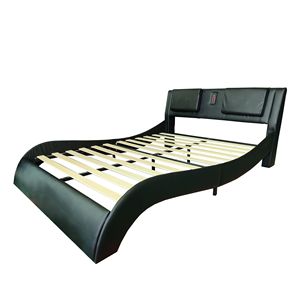 Queen Size in ecopelle piattaforma telaio del letto illuminazione a LED Bluetooth controllo musica schienale vibrazione massaggio legno stecca supporto - Product Image 4