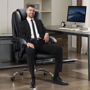 Chaise de bureau de direction avec vibration 6V et chaleur, dossier inclinable, accoudoirs rembourrés, repose-pieds massant – Confort optimal - Product Image 2