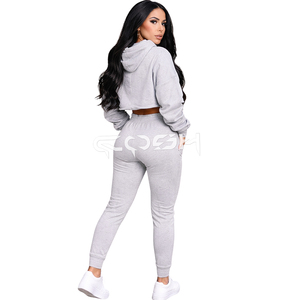 Women’s Grey Cropped Hoodie & Slim Fit Jogger Tracksuit Set - Product Image 2