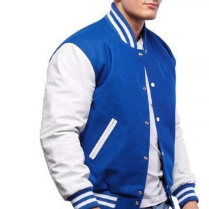 Unisex High Quality Blue Wool White Leather Sleeve Varsity <b>Jacket</b> New Condition Stand Collar with Chenille Embroidery <b>Men</b> <b>Jacket</b> - Product Image 2