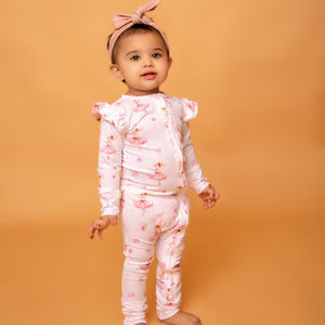 Mameluco con cremallera y estampado de bailarina de calidad superior para ropa de elastano de bambú para bebés - Product Image 1