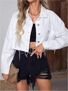 Veste en jean pour femme, hiver, unie, avec logo, respirante, tricotée, à ourlet brut, manches longues, boutonnée, avec poches, coupe classique - Product Image 5