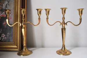 Vintage three arm candelabrums Set of two <b>brass</b> candelabrums Three arm <b>candlestick</b> holders Vintage candelabrum <b>Brass</b> - Product Image 2