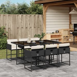 Set da Pranzo da Giardino in Rattan Bianco Crema e Nero per 6 Persone, Resistente alle Intemperie, Arredamento da Esterno in Stile Contemporaneo - Product Image 1