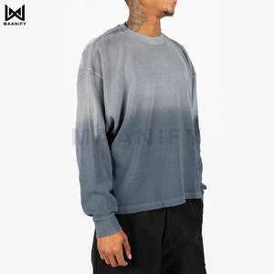 เสื้อยืดโอเวอร์ไซส์แขนยาวสีน้ำเงินสเลทพรีเมียมสำหรับผู้ชาย ผ้าคอตตอนหนานุ่ม เรียบง่าย สไตล์สตรีทแวร์ ไหล่ตก สามารถสั่งทำได้ตามต้องการ MAANIFY - Product Image 3