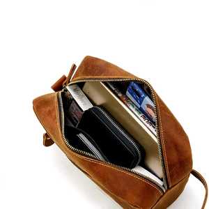 GLOBAL LEATHER Grande trousse de toilette de voyage portable en cuir souple avec fermeture éclair et poignée, étui de rangement rectangulaire - Product Image 6