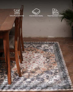 Tapis d'intérieur vintage à motif floral persan, antidérapant, à poils ras, en polyester, adapté aux animaux domestiques, pour salon, chambre, couloir, salle à manger, chambre à coucher - Product Image 3