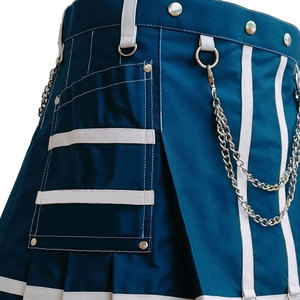 Jupe kilt artisanale pour femme, bleu marine et blanc, en coton, avec poches cargo, style écossais utilitaire - Product Image 4