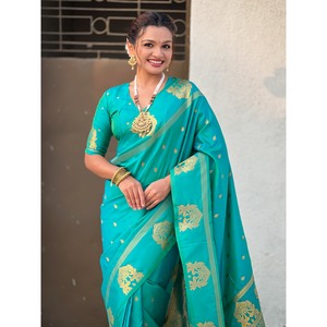 Elite Weaves Sea Green Soft <b>Silk</b> Traditional Zari Woven Ethnic Saree Shawl and <b>Scarf</b> 600g - Product Image 6