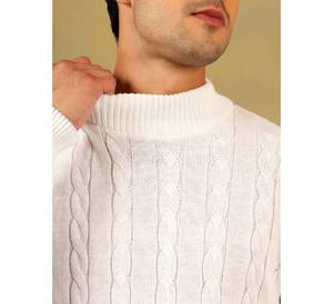 Custom Men's White Cable Knit Sweater High Neck Winter Warm <b>Pullover</b> Thick Long Sleeve Knitted <b>Jumper</b> for Men - Product Image 4