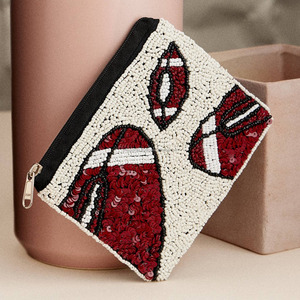 <b>Red</b> Lips Beaded Coin <b>Purse</b> Pop Art Lipstick Pattern Pouch Magnetic Closure Foldable Cosmetic Bag Handmade Bold Statement Gift - Product Image 2