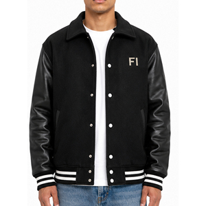 Veste d'hiver chaude en cuir avec manches coupe-vent, broderie de lettres, patchwork, épaisse, 100% coton polaire, style universitaire, boutons pression, USA - Product Image 1