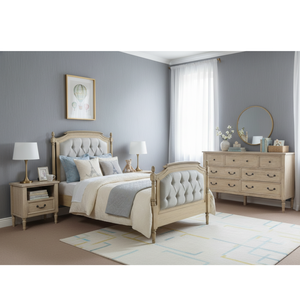 Lit pour tout-petit au design classique moderne et luxueux, en bois massif, avec tête de lit capitonnée, taille double 42x80x50.5, couleur naturelle - Product Image 4