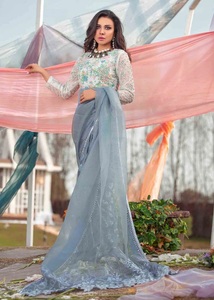 Sari Bordado para Mujer, Diseño Étnico de Lujo, para Fiesta, Boda, Novia, en Chifón y Georgette - Product Image 1
