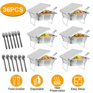 36 pièces Kits de fournitures de fête jetables : Housses de service pour buffet demi-taille, Ustensiles et Chauffe-plats pour réchauds de buffet et buffets de fête - Product Image 1