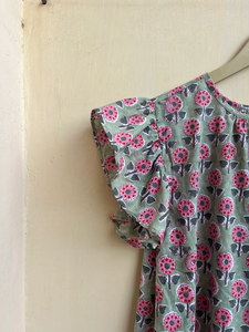 Blusa de algodón floral informal con estampado de bloques a mano para mujer, prendas de vestir cortas hechas a mano con bordado - Product Image 3