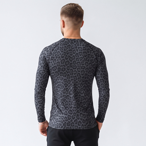 Wholesale Custom Printed <b>Men</b> Long Sleeve Fitness Tee Muscle Fit Gym Workout Top <b>Men</b> <b>Leopard</b> <b>Print</b> Yoga Tee Top - Product Image 2