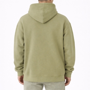 Sweat à capuche en molleton uni vert olive pour homme, 100% coton, automne, coupe ample, streetwear décontracté, haute qualité, poche kangourou - Product Image 2