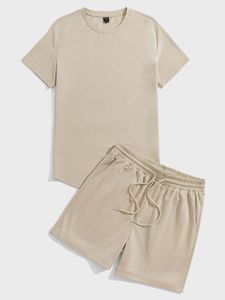 Men's Solid Blue Cotton T-Shirt and Bermuda Shorts <b>Set</b> Casual Drawstring Waist Two Piece Outfit - Product Image 5