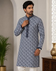 NOIIR PIGEON Ensemble Kurta Pyjama en Soie Jacquard pour Homme, Boutons Designer, Séchage Rapide, Infroissable, Style Ethnique Indien - Product Image 1