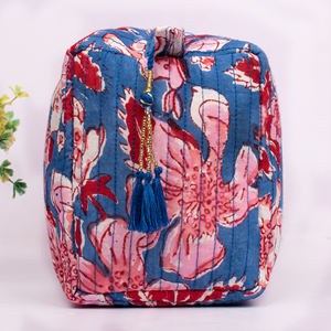Bolsa de Maquillaje Portátil Grande, Ecológica, Acolchada, de Algodón, con Estampado a Mano, Lavable, con Cierre, Estilo Lujoso - Product Image 4