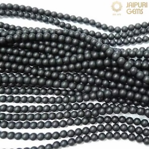 Perles de pierre d'onyx noir naturel mat rondes lisses de 4 mm de qualité AAA de Jaipuri Gems pour la fabrication de bijoux - Product Image 3