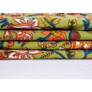 ผ้าพิมพ์ลายดอกไม้แบบอินเดียสวยงามใหม่ ผ้าพิมพ์ลายดอกไม้ทำมือ ผ้าฝ้ายสำหรับตัดเย็บชุดสัลวาร์ - Product Image 1